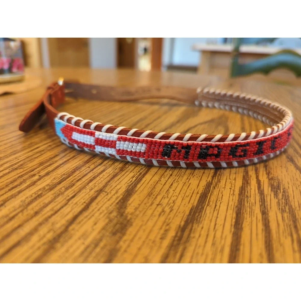 NOS Magic Forest Lake George NY Novelty Beaded Leather Belt Kids Youth Adult 26